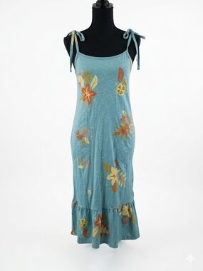 Toad&Co Teal Floral Tie-Strap Maxi Dress